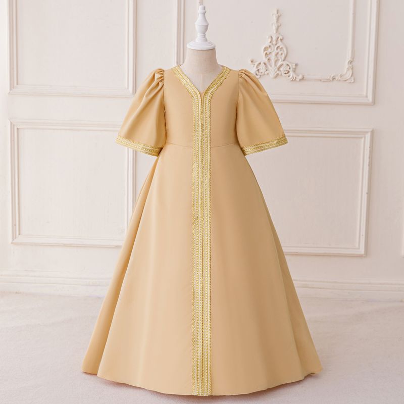 Children's Dress Muslim Clothing Short Sleeved Dress Fashionable Bronzing Breathable_voghion.com