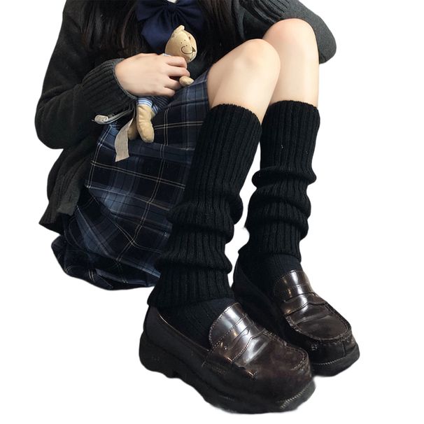 Zhuoxinder 1 pár návleků na nohy, pletené, zesílené do poloviny lýtek, žebrované, lolita, zahřívací, jednobarevné, podzimní a zimní dámské boty_voghion.com