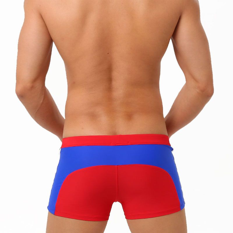 Men's Low-Rise Swim Shorts - Solid Color Contrast Panels With Adjustable Drawstring & Secure Zip (Quick-Dry UPF 50+ & Anti-Slip)​_voghion.com