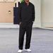 Men's Waffle Knit Half-Zip Polo Shirt & Long Pants Casual Set - Lightweight Comfort, Breathable Fabric, Stylish Autumn Outfit_voghion.com
