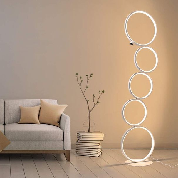 Glitzerlife LED Stehlampe Weiß Dimmbar Standleuchte - 5-flammig Ringförmige 32W Touch Switch Warmweiß Deckenfluter Aus Aluminium Standlampe Für Schlafzimmer_voghion.com