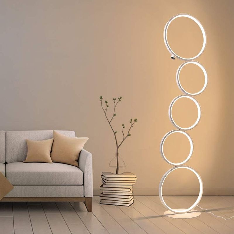 Glitzerlife LED Stehlampe Weiß Dimmbar Standleuchte - 5-flammig Ringförmige 32W Touch Switch Warmweiß Deckenfluter Aus Aluminium Standlampe Für Schlafzimmer_voghion.com