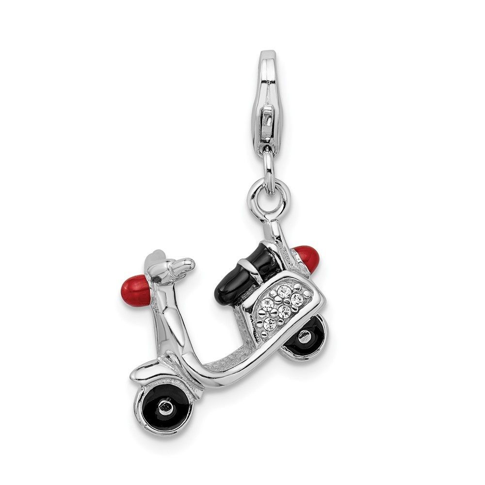 Amore La Vita Sterling Silver Rhodium-plated Polished 3-D Enameled Crystal Moped Charm With Fancy Lobster Clasp_voghion.com