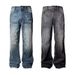 Abbigliamento maschile retrò blu scuro Lightning Cracked Jeans per uomo e donna Pantaloni larghi a gamba larga Pantaloni svasati dritti lavati_voghion.com