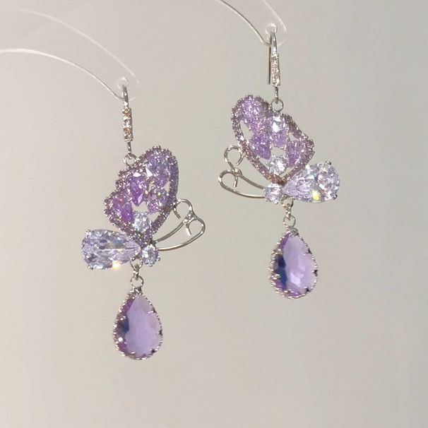 Orecchini a farfalla in zircone viola, stile esclusivo, regalo per la festa degli appuntamenti Qixi, design di nicchia per la fidanzata_voghion.com