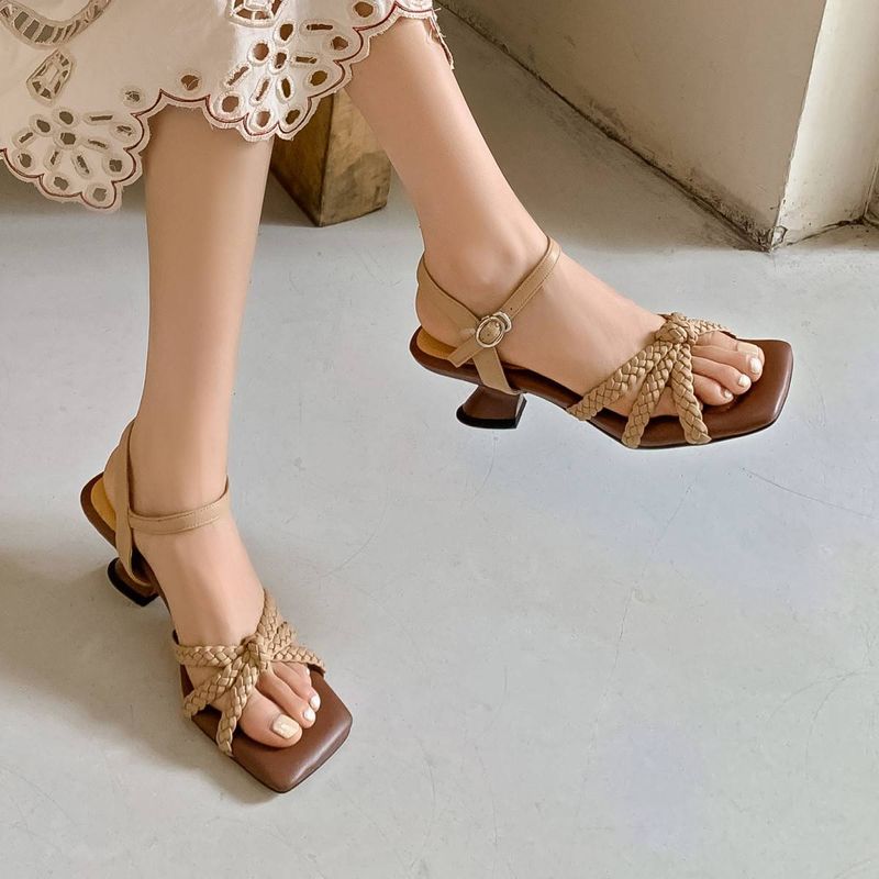 Cameido Women's PU - Woven Square - Toe Spring - Summer Slippers CD77088_voghion.com