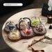 Desserttablett aus Glas und Walnussholz – Eleganter Servierteller mit 6 Fächern für Snacks, Obst- und Wurstbrett mit mehreren Fächern, neuer chinesischer Fusion-Stil_voghion.com