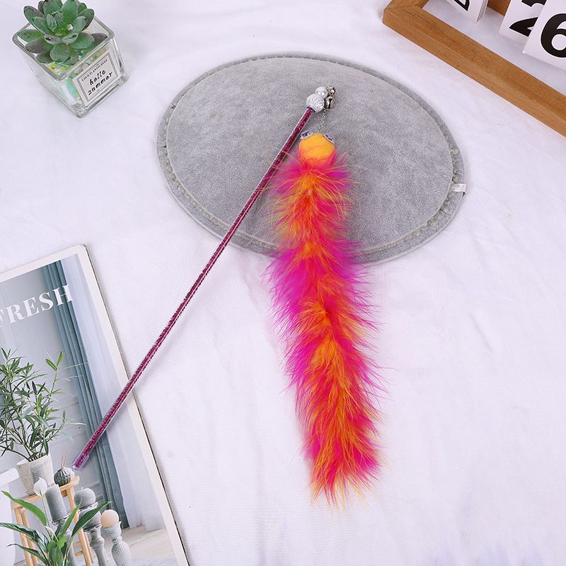 Nowa różdżka teaserowa Caterpillar w paski, kolorowa, zabawna zabawka dla kota, proste włosy_voghion.com