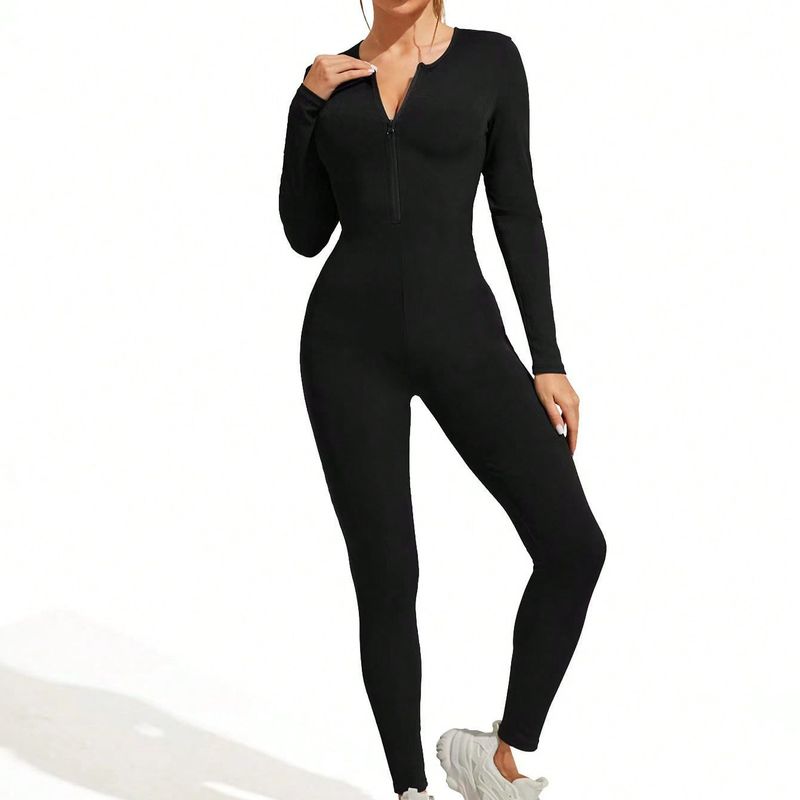 Autumn Winter New Sexy Tight Bodysuit Jumpsuit Ribbed Sleeve Long Pants Women_voghion.com