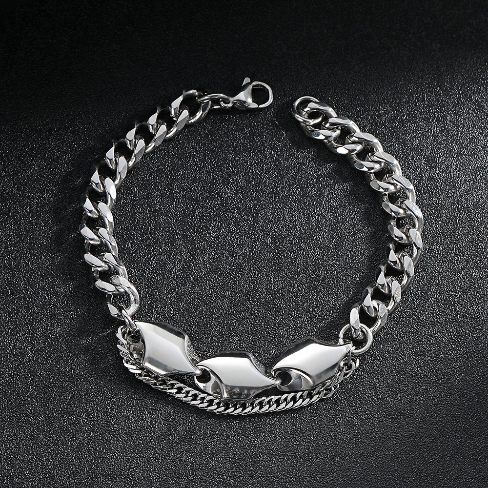 Patchwork Single Layer Hip Hop Trendy Ins Cuban Chain Titanium Steel Men's Bracelet_voghion.com