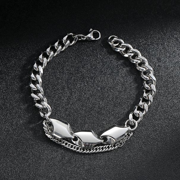 Patchwork Single Layer Hip Hop Trendy Ins Cuban Chain Titanium Steel Men's Bracelet_voghion.com