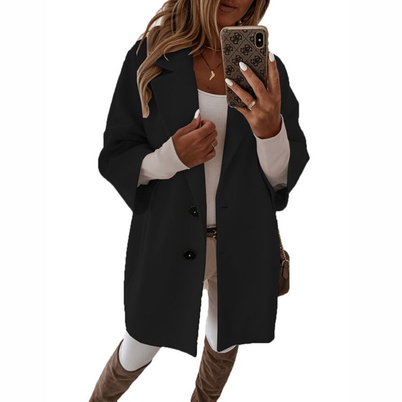 Women's Clothing  New Autumn and Winter Three-quarter Sleeve Button Lapel Pocket Woolen Jacket_voghion.com