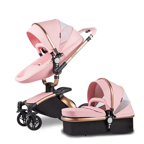 Baby Stroller Can Sit And Lie Down Leather Two Way High View Baby Stroller 360 Degree Turn Newborn Baby Stroller Foldable Shock Absorbing_voghion.com