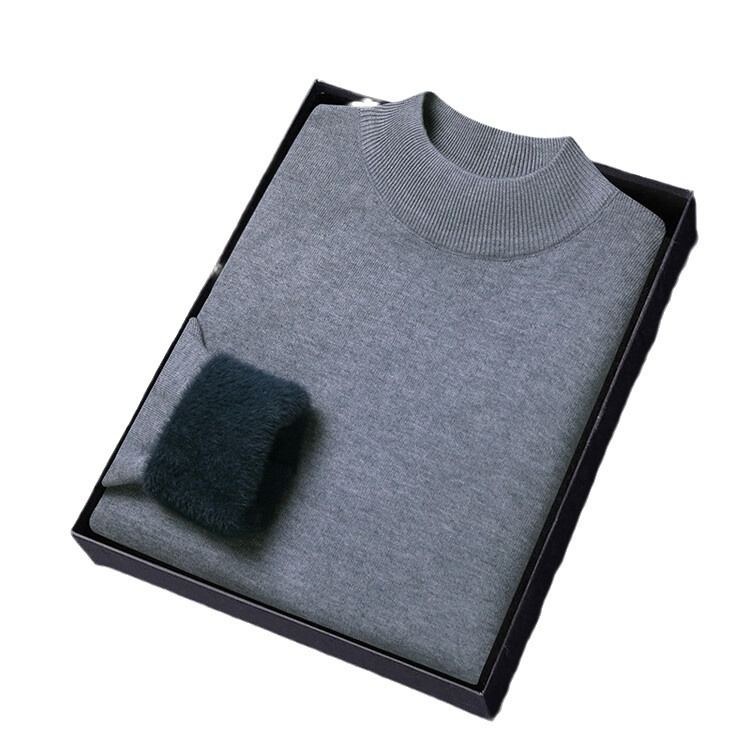 Herrenbekleidung Plüschiger und verdickter Wollpullover für Herren Winter-Halbrollkragenpullover einfacher und vielseitiger warmer, lässiger, einfarbiger Pullover für Herren_voghion.com