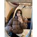Women's Short Puffer Jacket With 90% White Duck Down, Oversized Cropped Coat, Casual Winter Outerwear (Brown, Black)_voghion.com