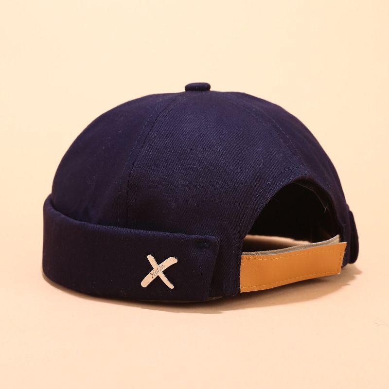 Unisex Accessories  landlord hat street trend melon skin hat retro brimless metal label sailor painter hat_voghion.com