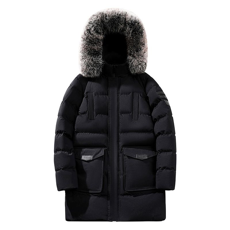 Herren-Winterparka mit abnehmbarer Kapuze und Kunstpelzbesatz, übergroße Passform, schwere Polyesterfüllung, Design mit mehreren Taschen, lässige lange Jacke_voghion.com