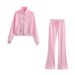 Damen Vintage-Set aus Kapuzenpullover mit Reißverschluss und Schlaghose – Weiches Polyester, bequemer Retro-Stil (Pink/Schwarz/Grau, S/M/L)_voghion.com