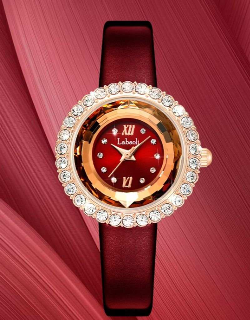 Reloj de cuarzo con diamantes de imitación de lujo para mujer, correa de cuero de moda, reloj de pulsera analógico para vestido de fiesta, resistente al agua_voghion.com