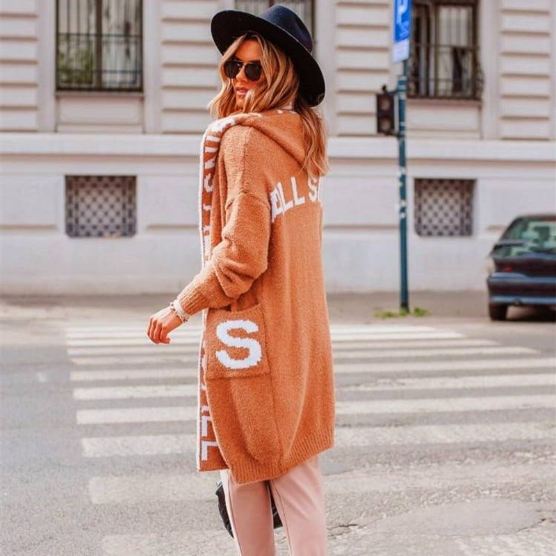 Abbigliamento da donna Maglione da donna con cappuccio lavorato a maglia Giacca Cardigan Maglione lavorato a maglia_voghion.com
