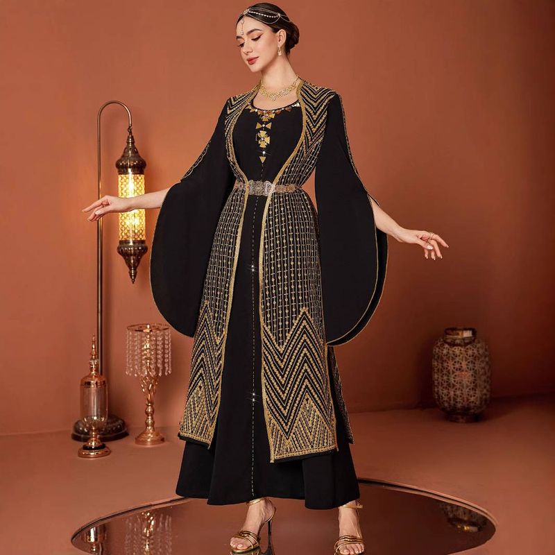 Women's Clothing Arabic Retro Gold Embroidery Black Robe_voghion.com