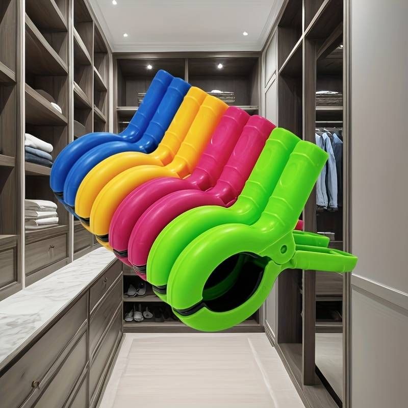 8 Large Beach Towel Clips For Beach/Pool/Mail Chairs, Heavy Duty, Clothing Clips, Windproof, 4 Bright Colors_voghion.com