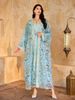 Elegant Gold-Embroidered Abaya Dress – Modest Muslim Long Sleeve Maxi With Floral Lace & Batwing Sleeves (S-XXL, Mint Green)_voghion.com