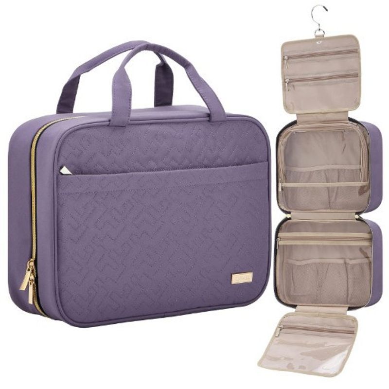 Cotton Travel Toiletry Bag With Hook – Portable Waterproof Cosmetic Organizer For Women & Men (Black, Purple, Blue, Pink)​_voghion.com