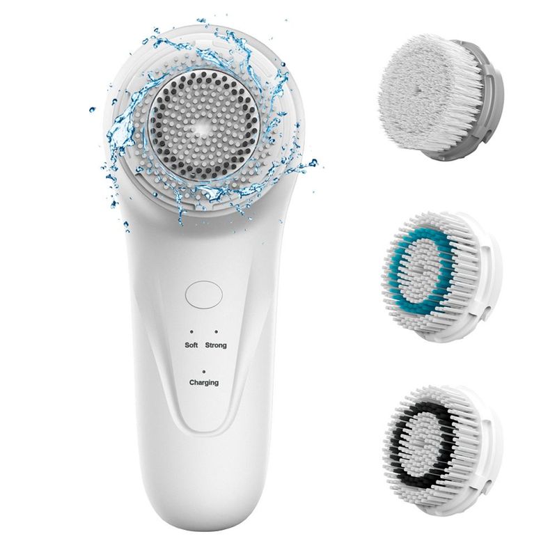 Facial Cleansing Brush, Sonic Facial Brush With 3 Brush Heads For Daily Skin Care, Rechargeable And Gentle Face Exfoliator_voghion.com