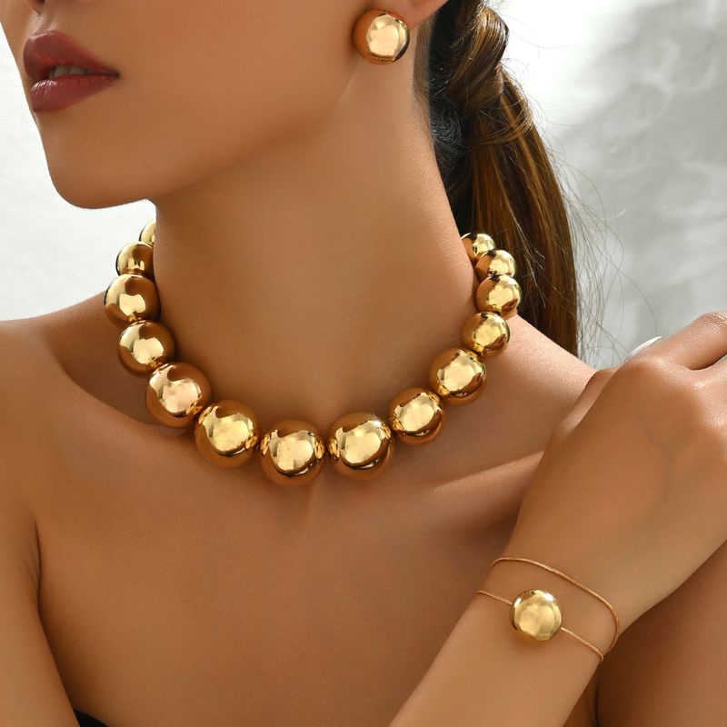 Women’s Jewelry Set Fashion Commuter Style Geometric Bracelet Necklace Earrings Set Niche Light Luxury Spherical Design Jewelry Set_voghion.com