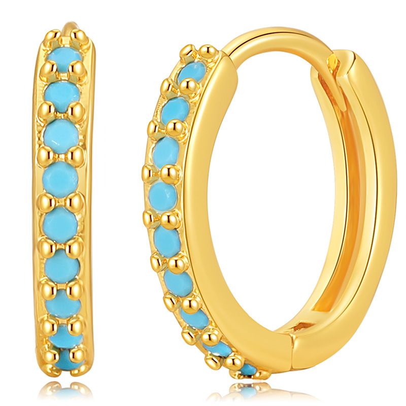 K Gold Plated Cold Style Micro Inlaid Turquoise Earrings, Circle Design, Light Earrings_voghion.com