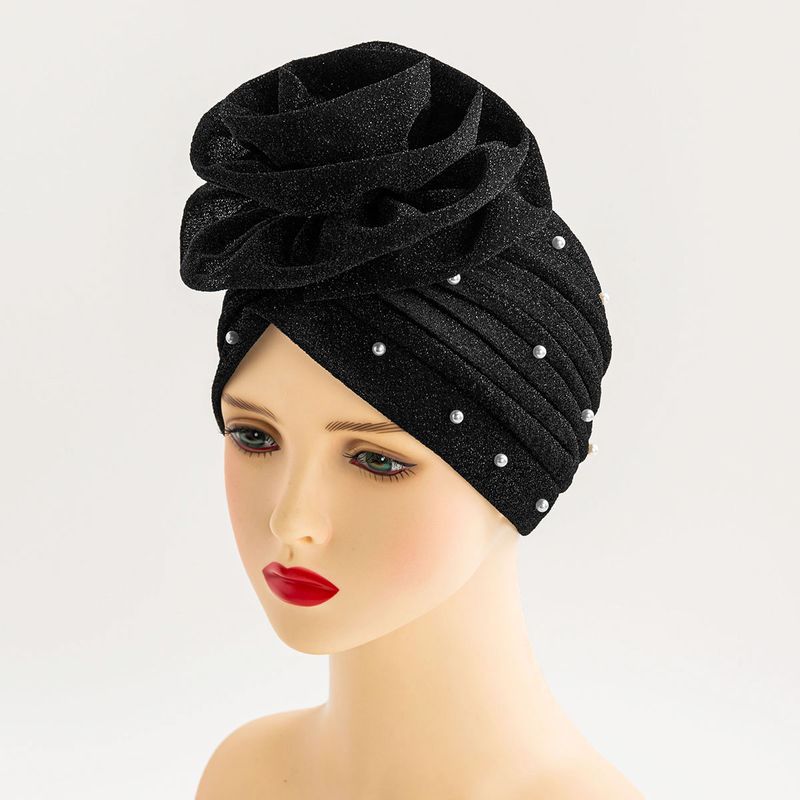 Muslim bright silk large flower turban hat pearl Indian hat prom party style multi-wear makeup decorative hat_voghion.com
