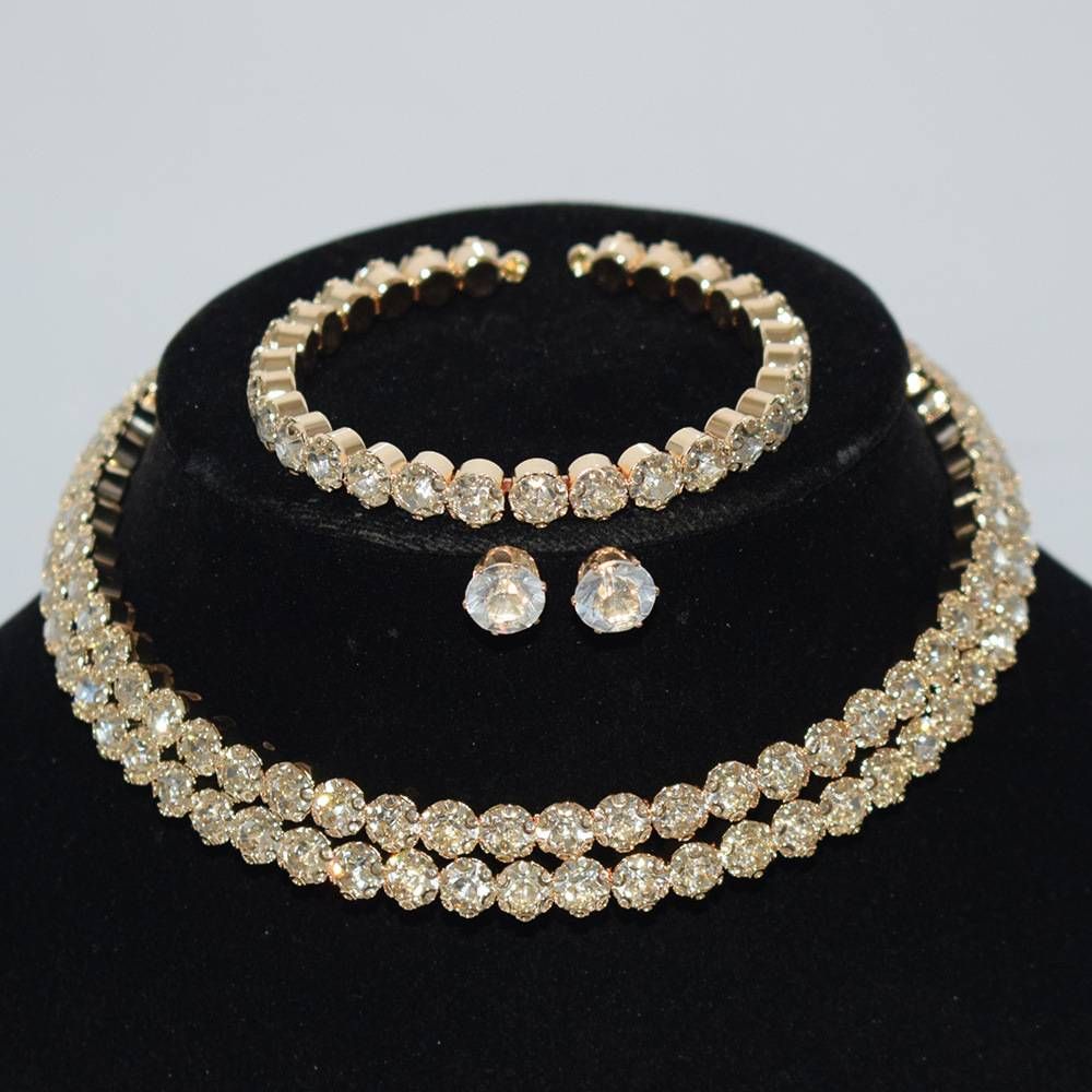 Ensemble de bijoux de mariée pour femmes du Moyen-Orient, collier ras du cou, bracelet, bague, ensemble de trois pièces, bijoux africains_voghion.com