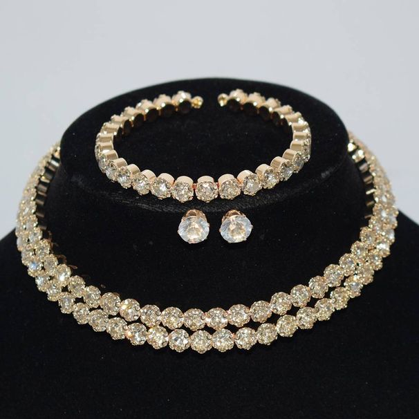 Ensemble de bijoux de mariée pour femmes du Moyen-Orient, collier ras du cou, bracelet, bague, ensemble de trois pièces, bijoux africains_voghion.com