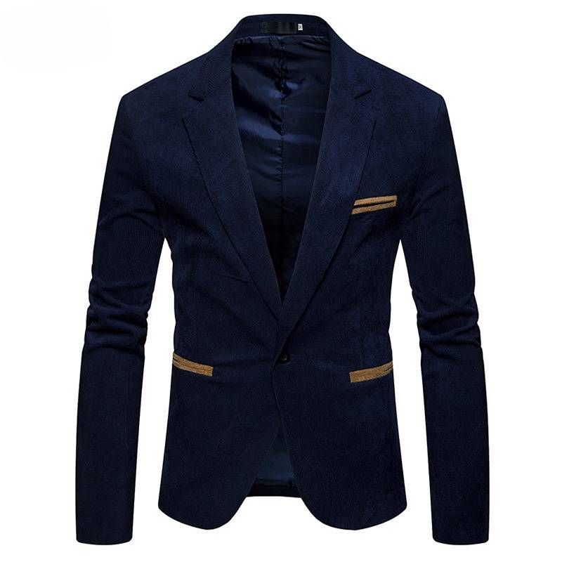 Men's Clothing Fashion Corduroy Color Matching Casual Small Suit Jacket_voghion.com