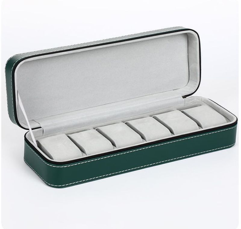 Svart Blå Grå Bärbar 6 Bit 10 Bit 12u Läder Dragkedja Klocklåda Flip Cover Smycken Förvaringslåda_voghion.com