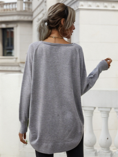 Women's off-the-shoulder solid color loose plus size line neck sweater_voghion.com