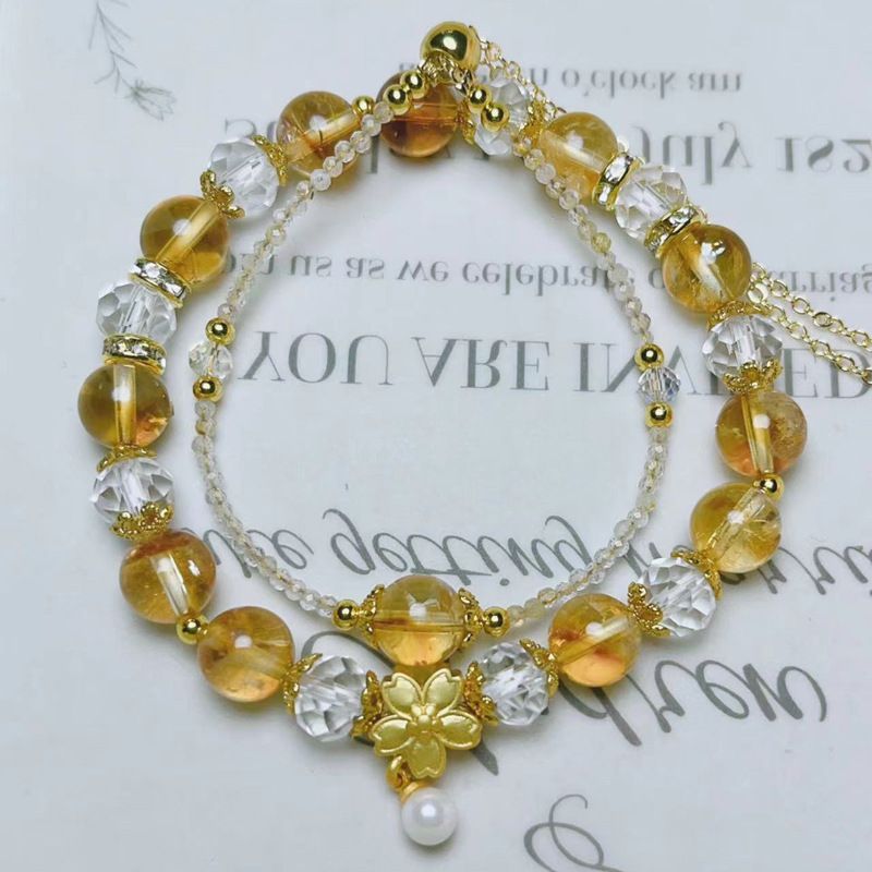 Natural Citrine Crystal Beaded Bracelet, Double Circle Stackable Bracelet._voghion.com