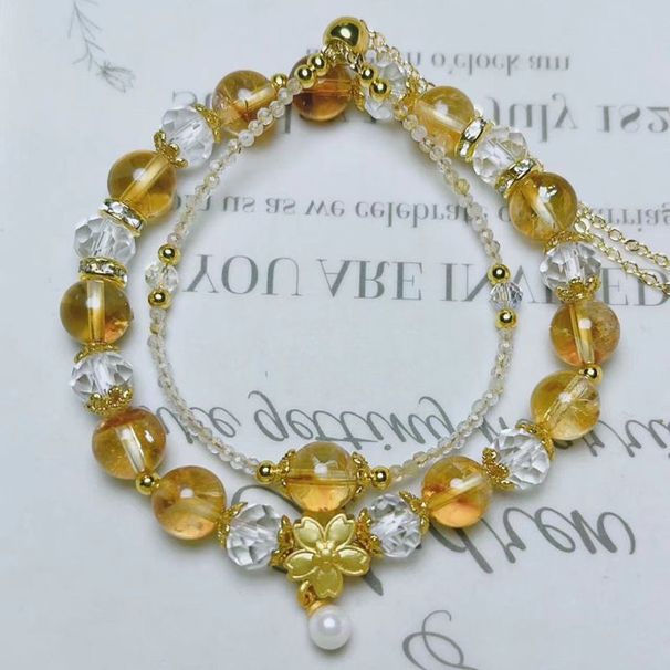 Natural Citrine Crystal Beaded Bracelet, Double Circle Stackable Bracelet._voghion.com