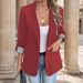 Elegant Stretch Fit Button Blazer For Women - Slim Fit Cropped Sleeve Office Jacket With Functional Pockets, Available In Multiple Colors_voghion.com