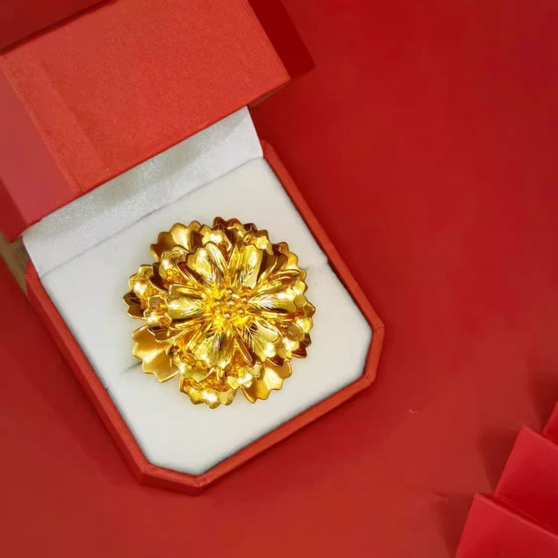 Anello aperto regolabile di alta qualità con fiore grande in oro per donna, delicato ed elegante, anello nuziale dal design semplice e di nicchia._voghion.com