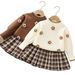 JINYONG New 2025 Girls Knitted Sweater Suit Skirt Baby Girl Round Neck Small Flower Plaid Skirt Suit_voghion.com