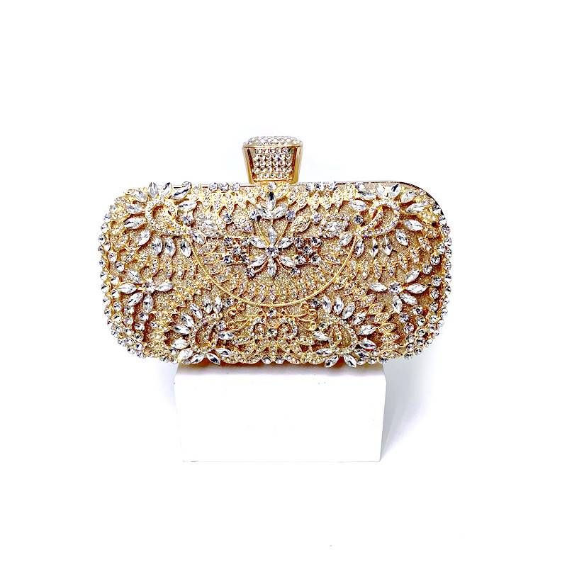 2023 Diamond Evening Clutch Bag För Kvinnor Bröllop Golden Clutch Handväska Kedja Axelväska Liten Party Handväska Med Metallhandtag_voghion.com
