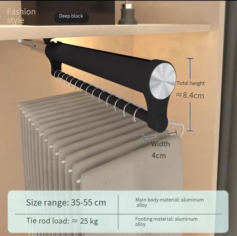 Alüminyum Yuvarlak Tasarım Üstten Monteli Çekmeli Pantolon Askısı - Modern Gardıroplar İçin Uzatılabilir Ray Sistemi_voghion.com
