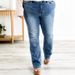 Jeans bootcut contenitivi per donna - Pantaloni in denim elasticizzato a vita alta snellenti, vestibilità comoda e valorizzante, tonalità blu classiche_voghion.com
