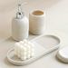 5pcs Bathroom Set: Soap Dispenser, Mouthwash Cup, Toothbrush Holder, Soap Dish, Tray With Yellow Sandstone Pattern_voghion.com