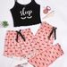 Women's Sleepwears Hit Multi Color Printed Suspender Shorts Three Piece Milk Silk Pajamas_voghion.com