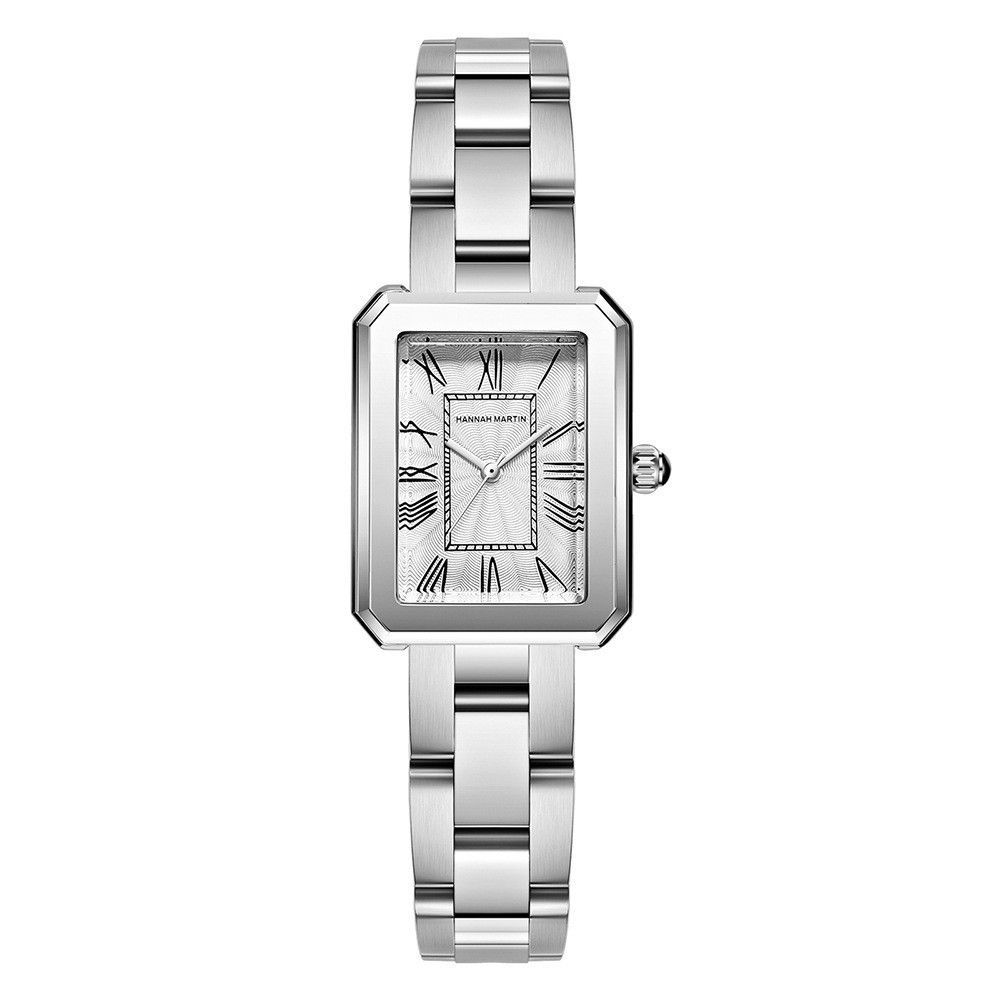 Square Vintage Roman Numerals Quartz Watch Steel With Bow Buckle_voghion.com