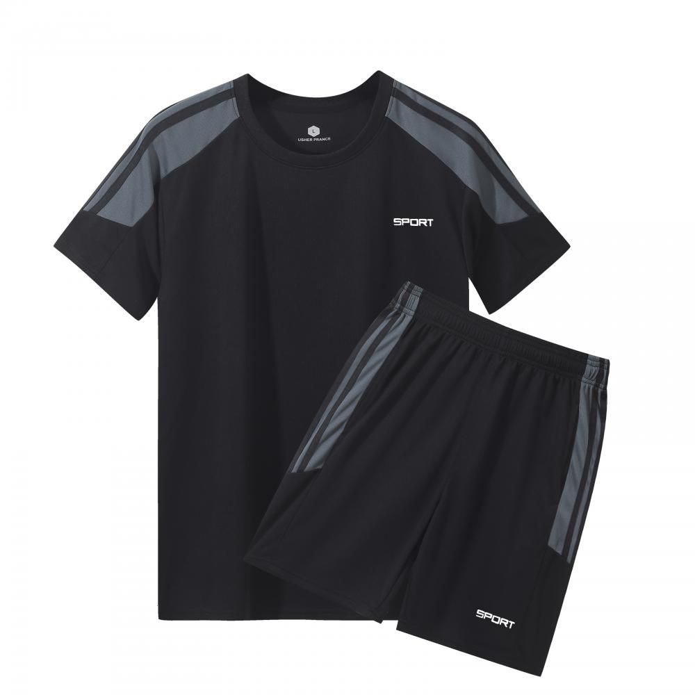 Sportswear set for men, made of polyester, ultra-thin summer clothing, high elasticity, casual, quick drying, men's two-piece set_voghion.com