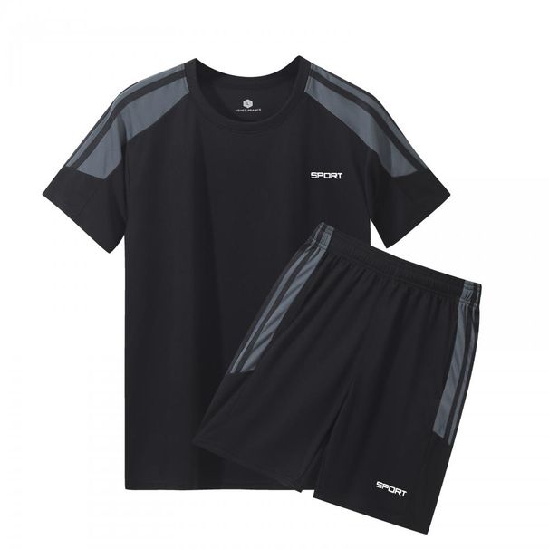 Sportswear set for men, made of polyester, ultra-thin summer clothing, high elasticity, casual, quick drying, men's two-piece set_voghion.com